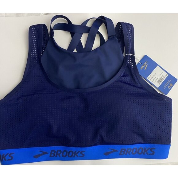 Brooks XXL Drive Mesh Run Navy Blue Bolt Sports Bra Layered Compression Wicking - Picture 5 of 11